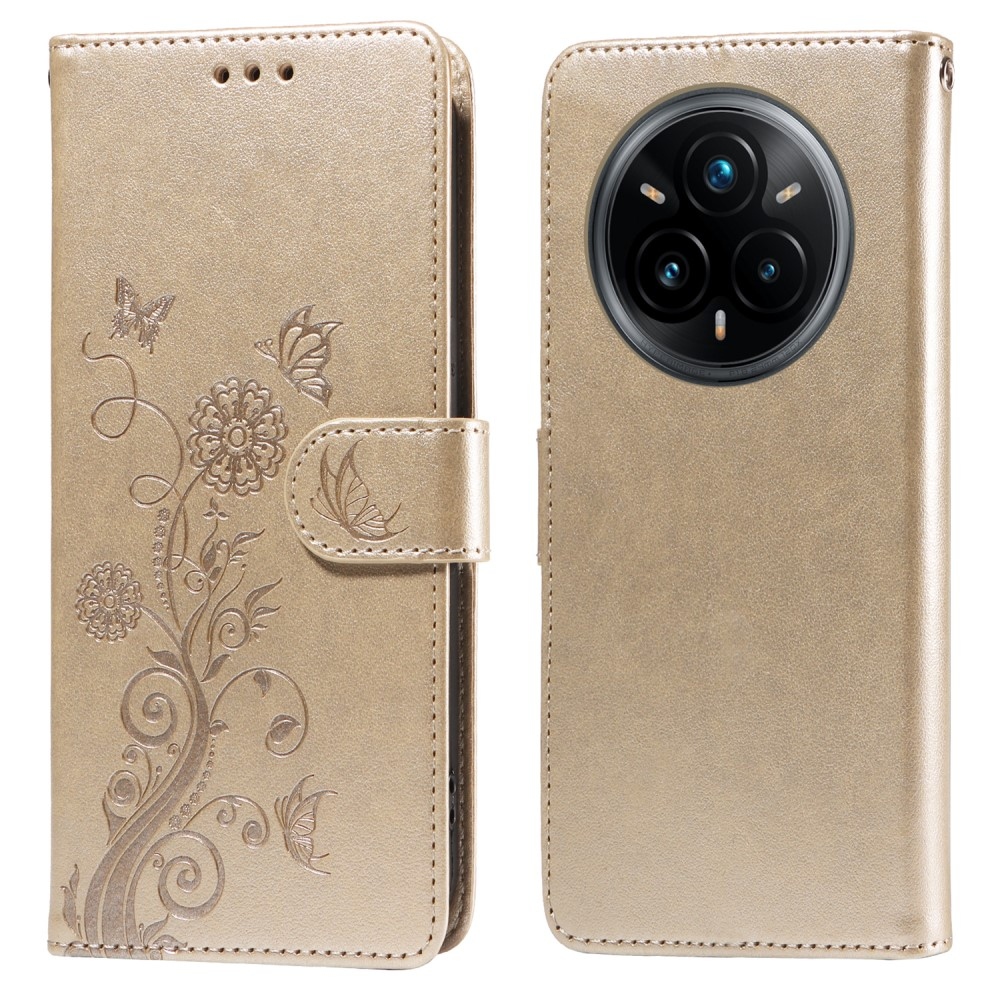 Flowery knížkové pouzdro na Realme 14 Pro+ 5G - zlaté