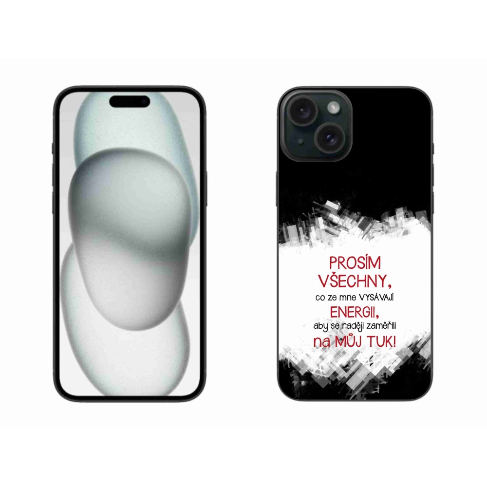 Gelový kryt mmCase na iPhone 15 Plus - vtipný text 1 červený