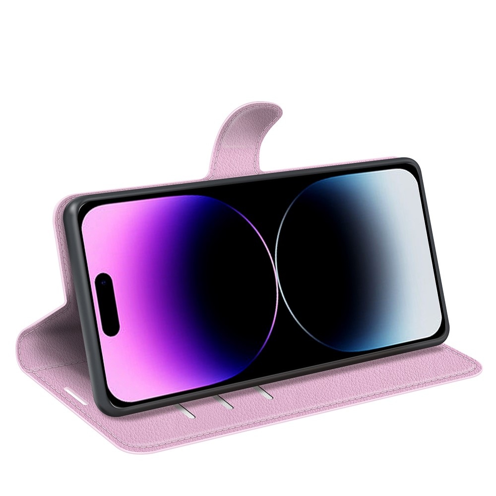 Litchi knížkové pouzdro na iPhone 15 Pro - růžové