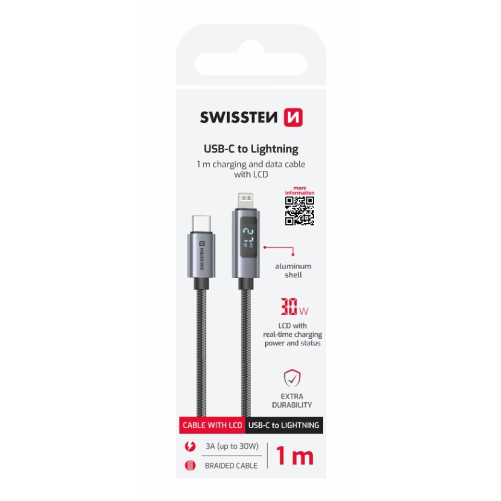 Swissten LCD kabel USB-C / Lightning 1m