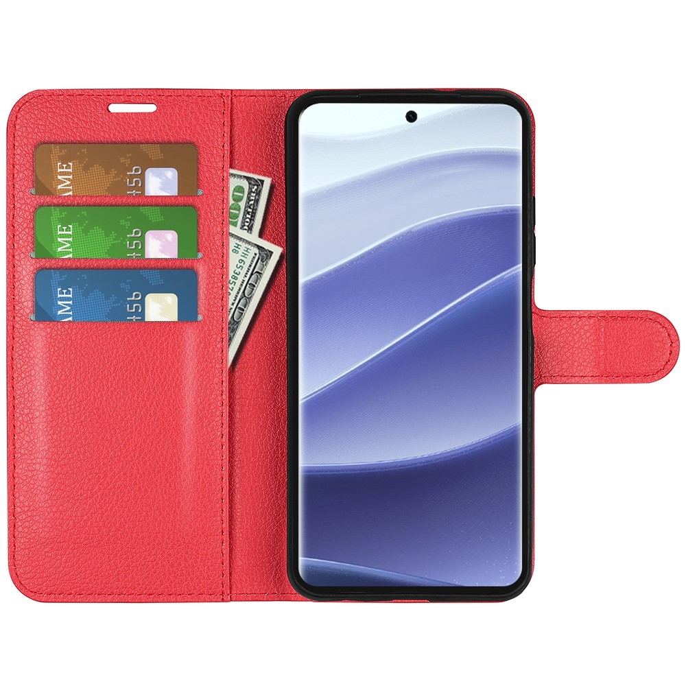 Litchi knížkové pouzdro na Xiaomi Redmi Note 14 Pro 5G/Poco X7 5G - červené
