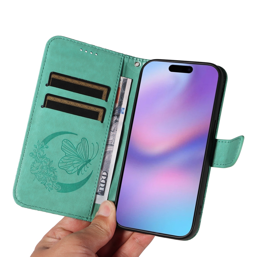 Floral Butterfly knížkové pouzdro na iPhone 17 - modrozelené
