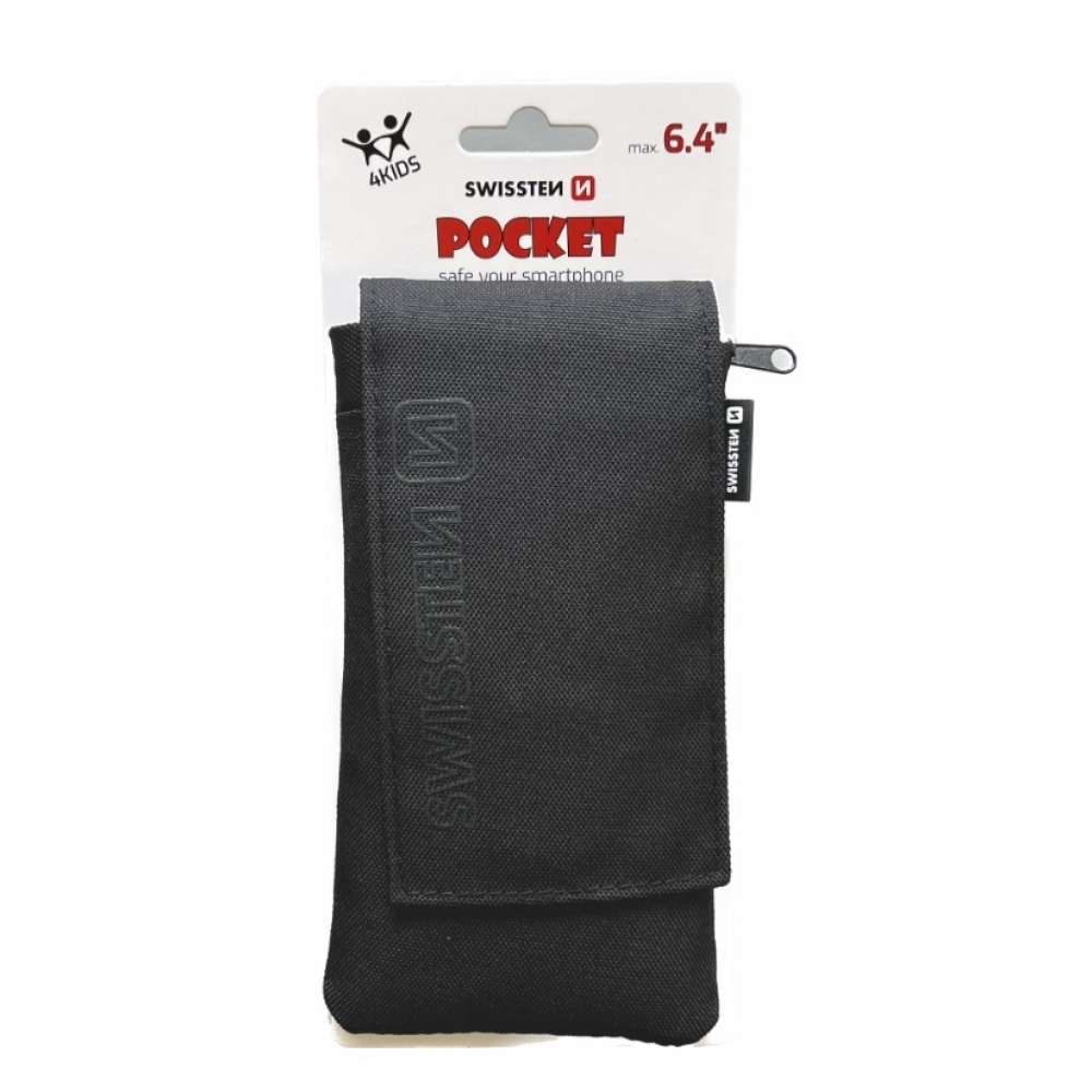 Univerzální látkové pouzdro Swissten Pocket 6,4 se šňůrkou - černé