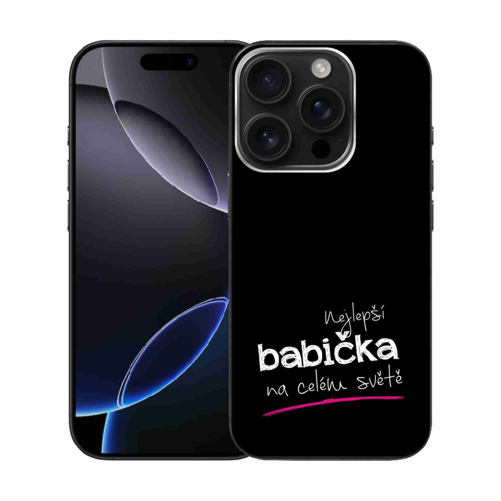 Gelový kryt mmCase na iPhone 16 Pro - nejlepší babička 4 černé pozadí