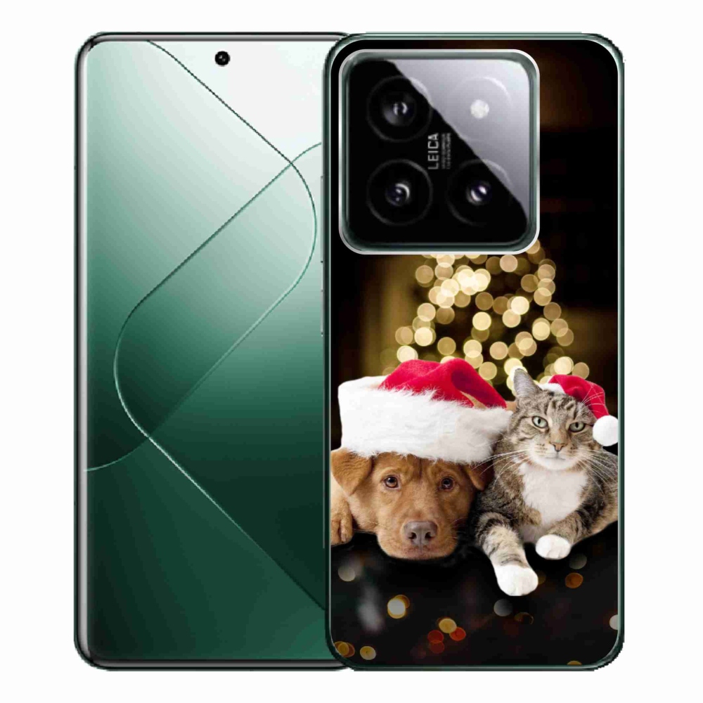 Gelový kryt mmCase na Xiaomi 14 Pro - vánoční pes a kočka