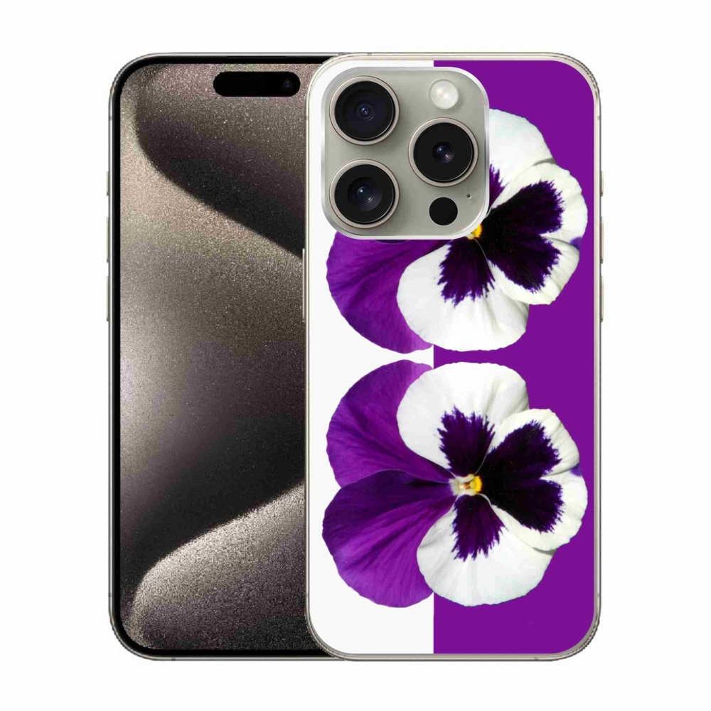 Gelový kryt mmCase na iPhone 15 Pro - fialovobílý květ