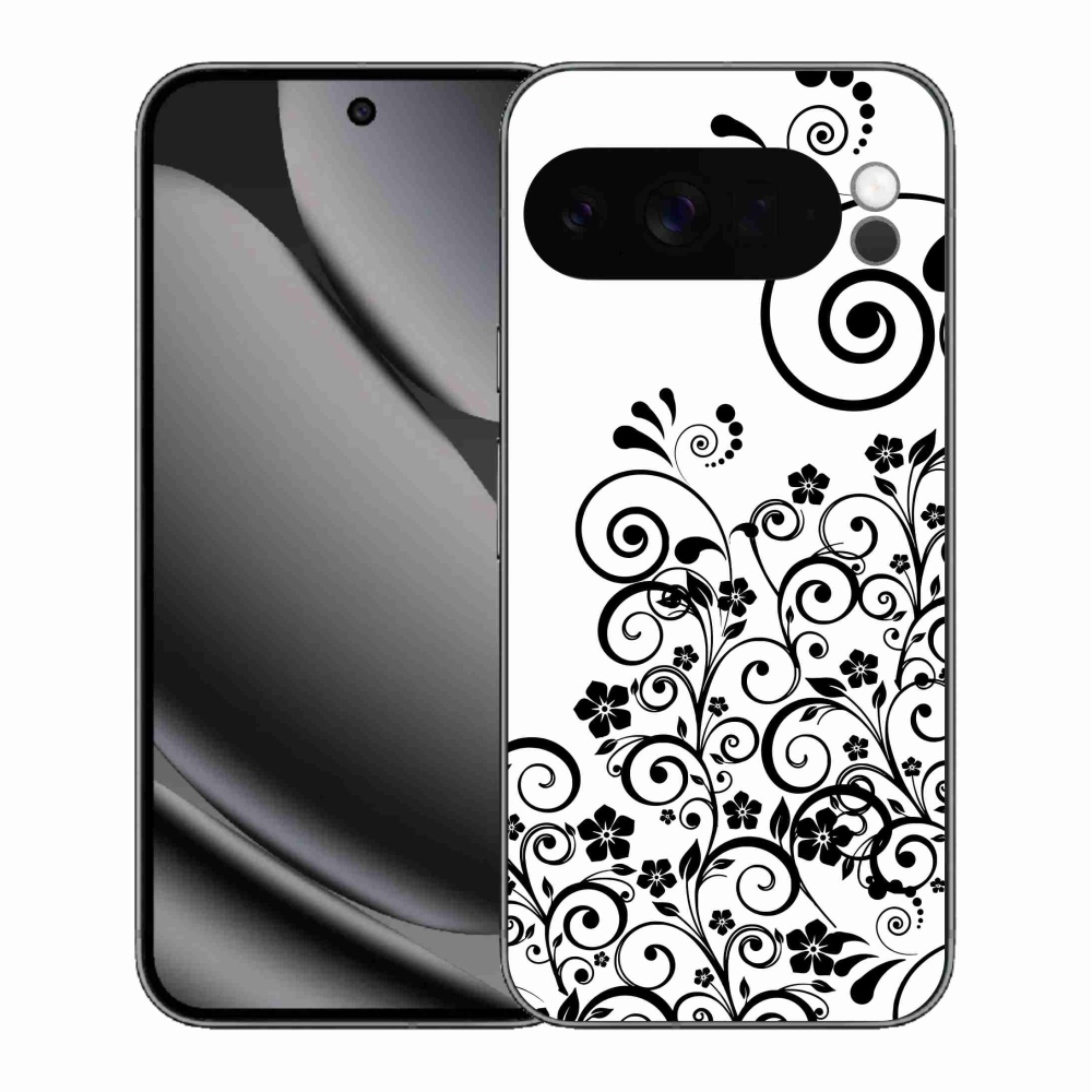 Gelový kryt mmCase na Google Pixel 10 Pro XL - černobílé květinové vzory