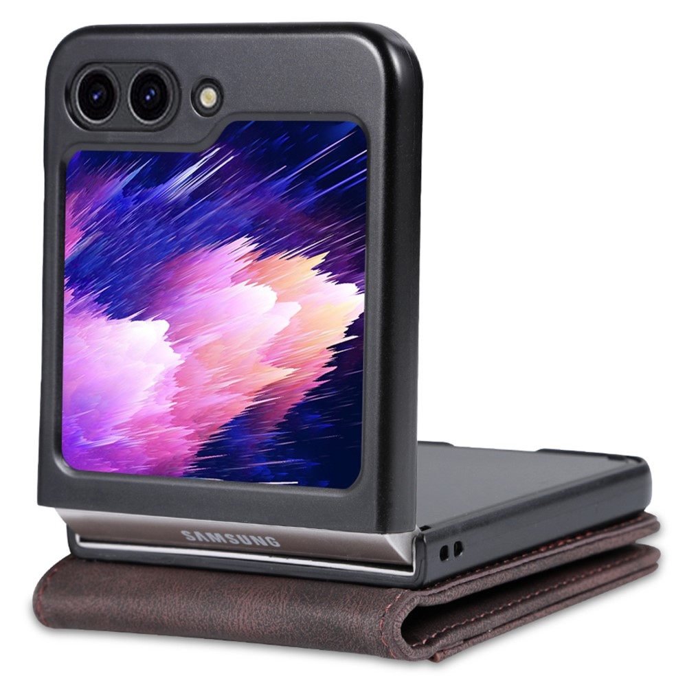 AZNS plastový kryt s PU kůží na Samsung Galaxy Z Flip5 5G - hnědý