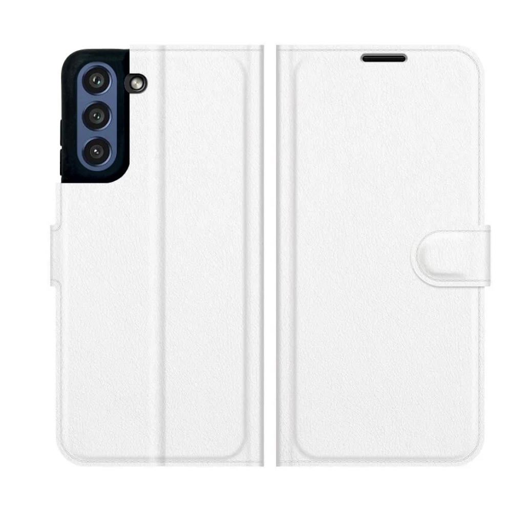 Litchi PU kožené peněženkové pouzdro na mobil Samsung Galaxy S21 FE 5G - bílé