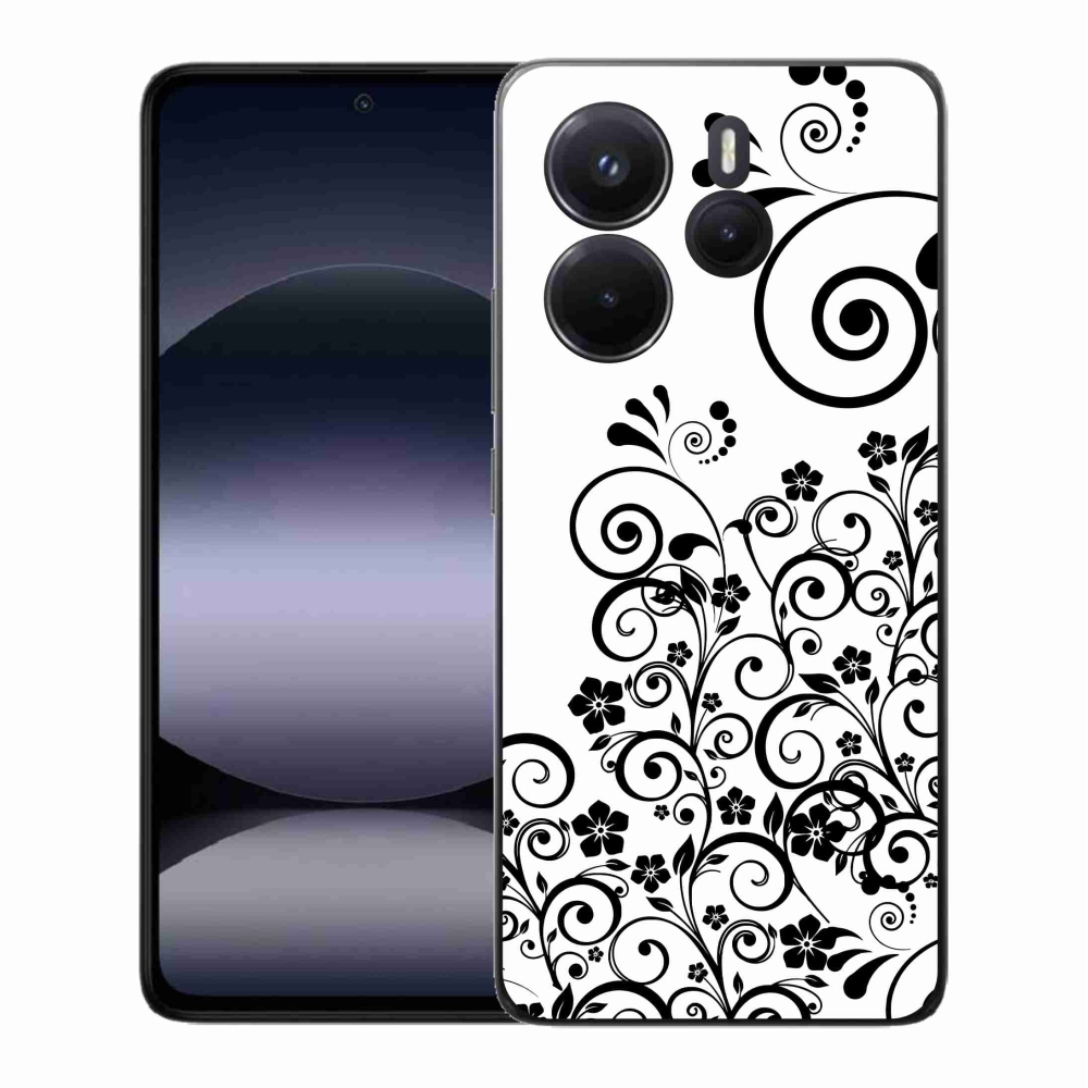 Gelový kryt mmCase na Xiaomi Redmi Note 14 - černobílé květinové vzory