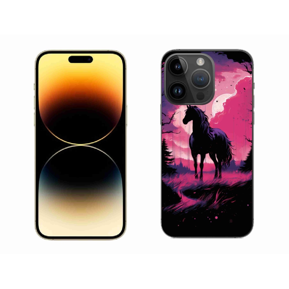 Gelový kryt mmCase na iPhone 14 Pro Max - černý kreslený kůň 1