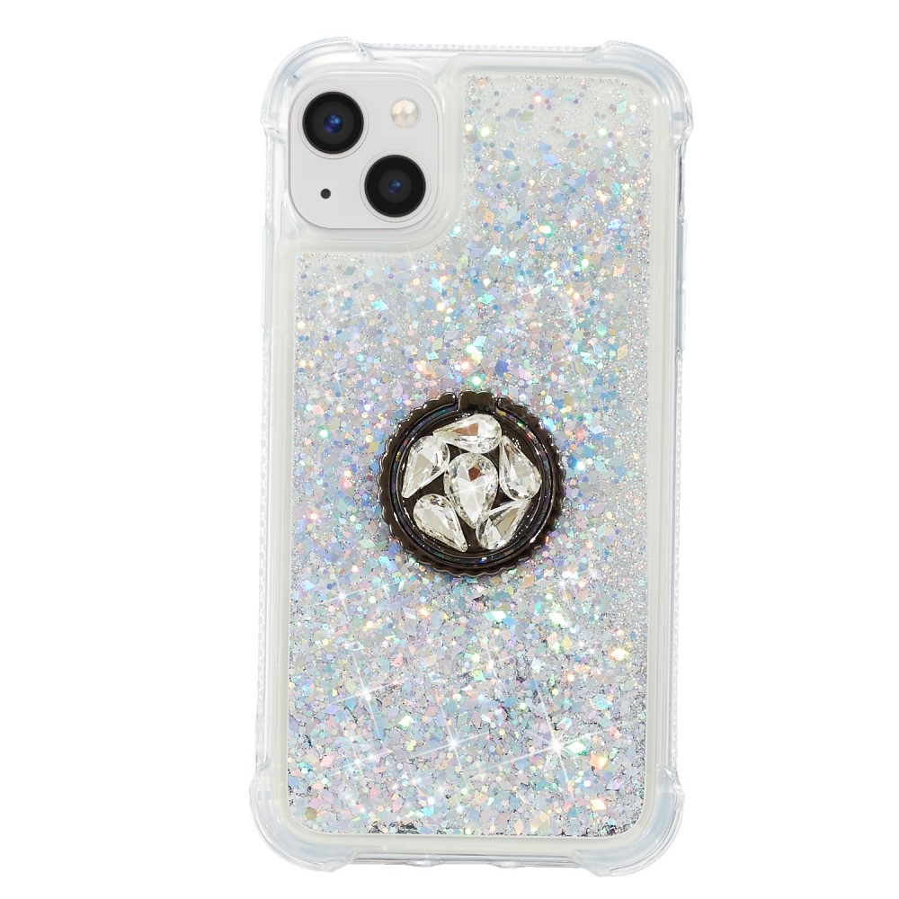 Glitter přesýpací gelový obal na iPhone 15 - stříbrný