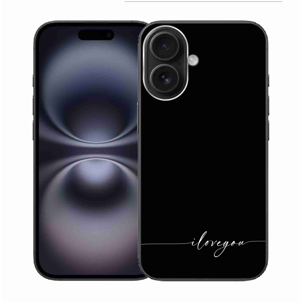 Gelový kryt mmCase na iPhone 16 - I love you černé pozadí