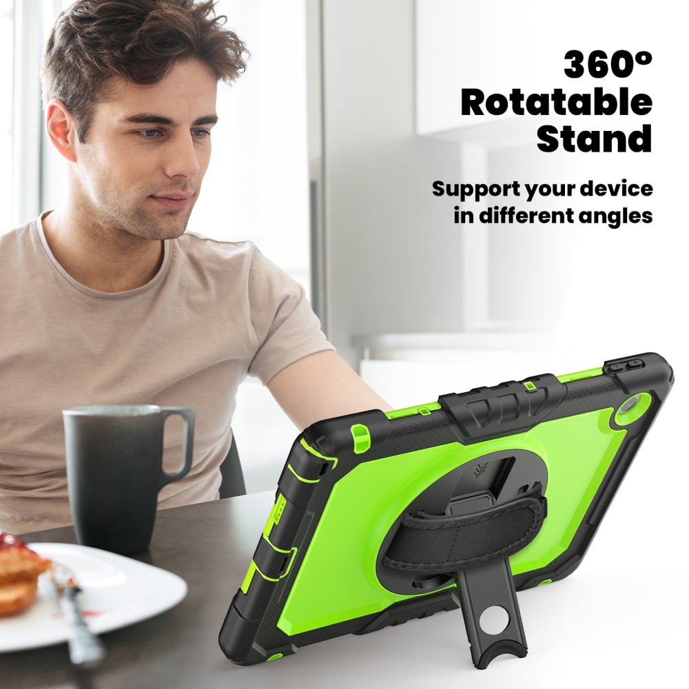 Strap odolný kryt s držákem na ruku a ramenním popruhem na Lenovo Tab 10.1 (2025) - černý/zelený