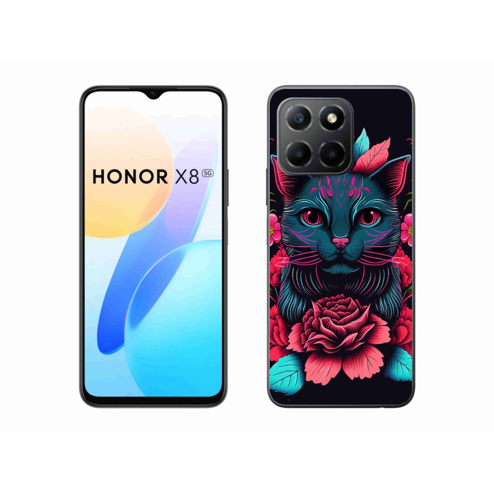 Gelový kryt mmCase na Honor X8 5G - květiny a kočka