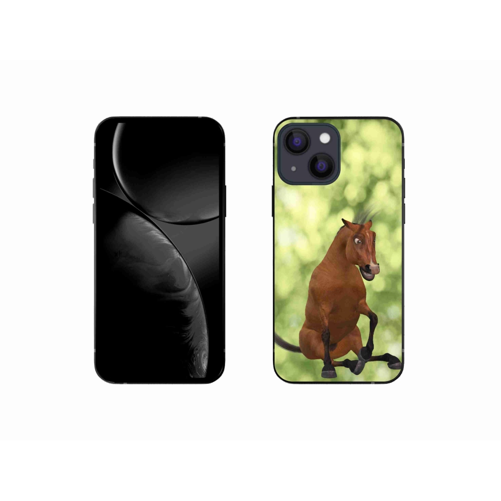 Gelový kryt mmCase na iPhone 13 mini - hnědý kreslený kůň 1