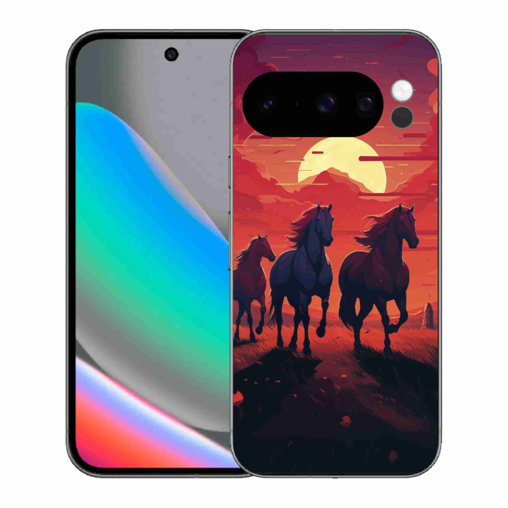 Gelový kryt mmCase na Google Pixel 10 Pro - koně a západ slunce