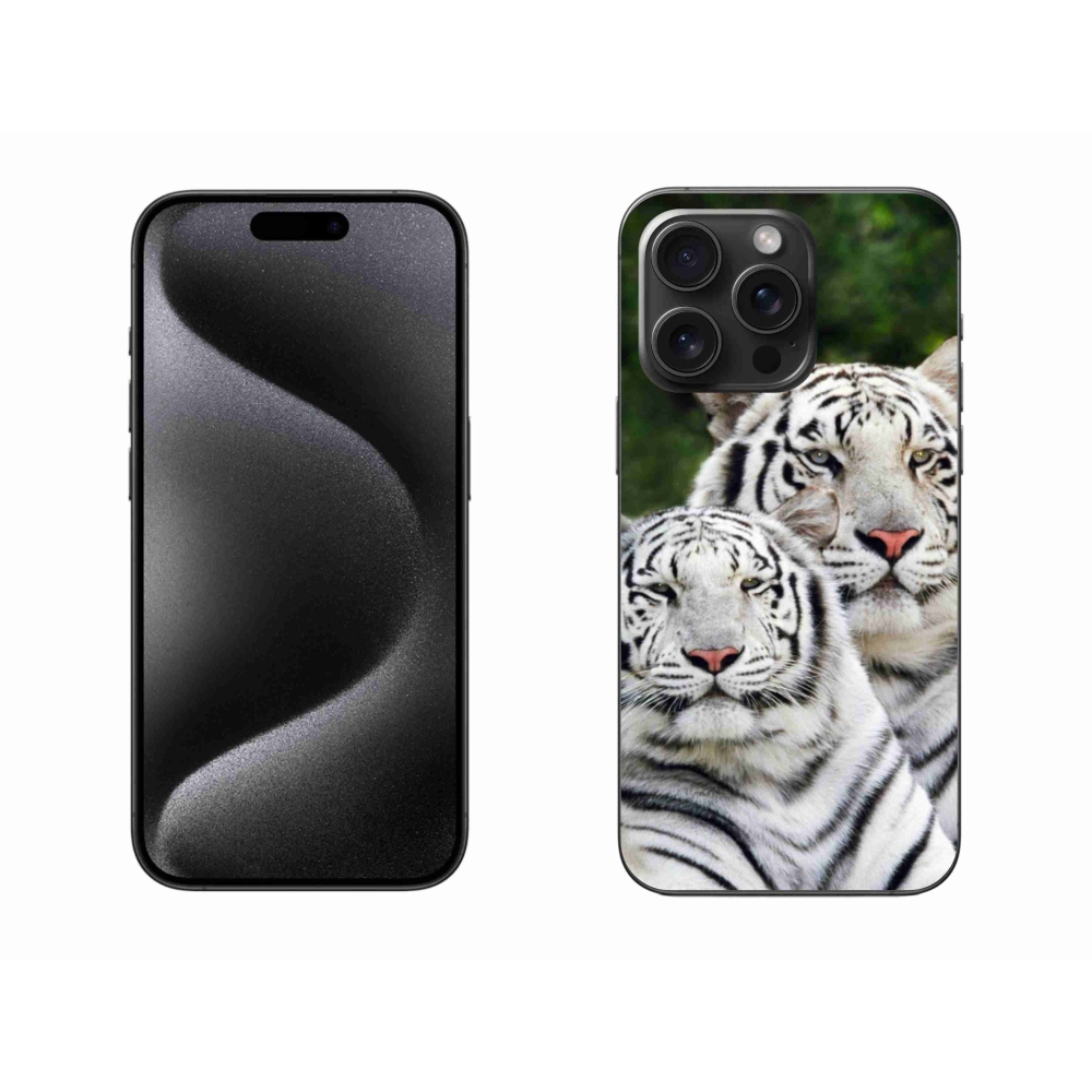 Gelový obal mmCase na iPhone 15 Pro Max - bílí tygři