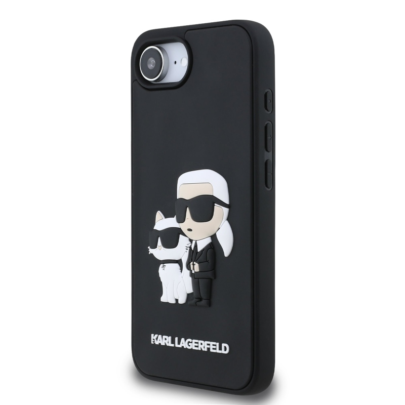 Karl Lagerfeld 3D Rubber Karl and Choupette Zadní Kryt pro iPhone 16e Black