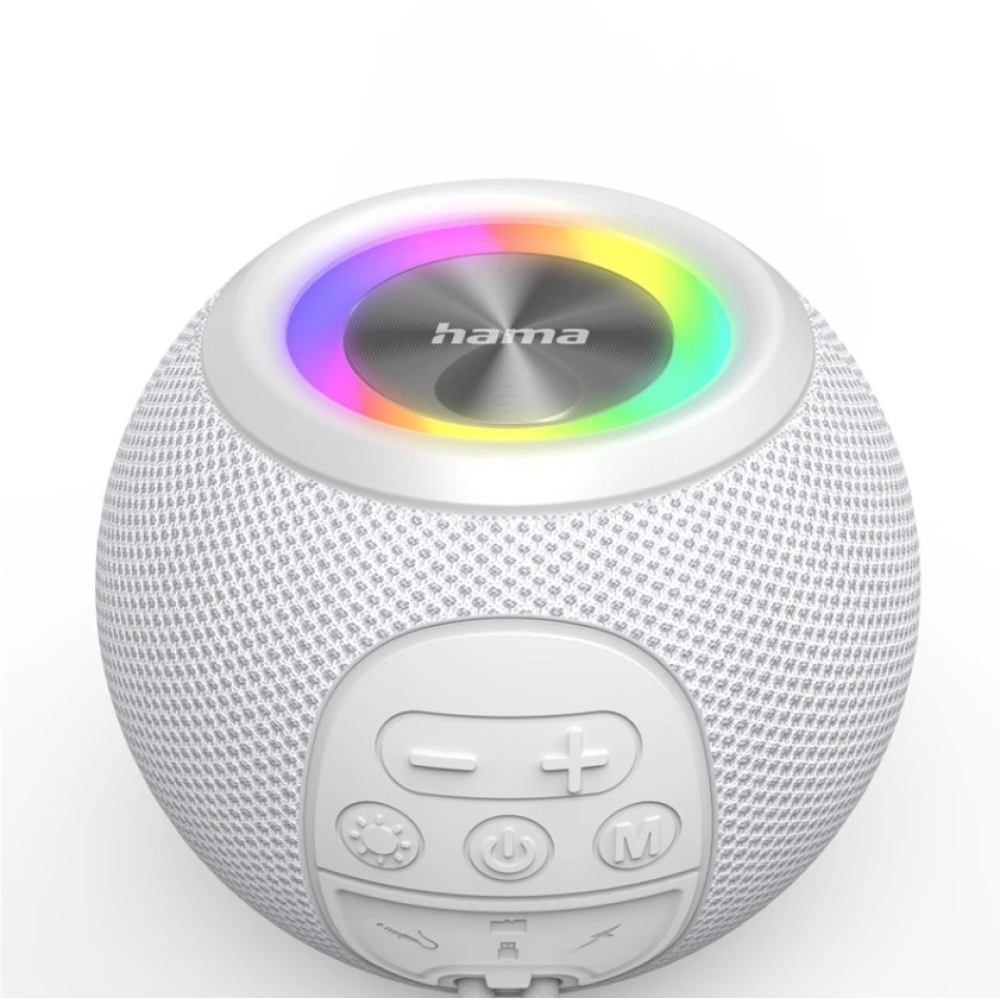 Hama Ball Bluetooth reproduktor 5 W, LED podsvícení, USB-A, microSD slot - bílý