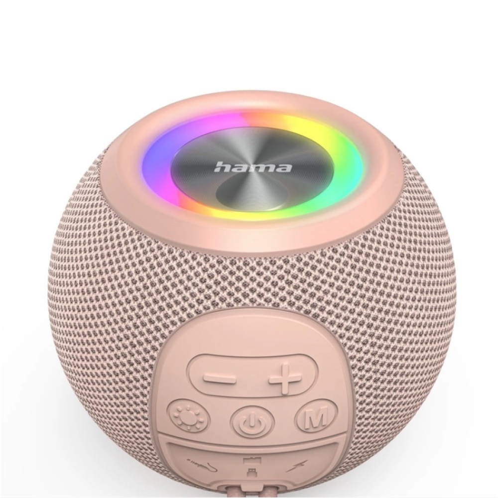 Hama Ball Bluetooth reproduktor 5 W, LED podsvícení, USB-A, microSD slot - růžový