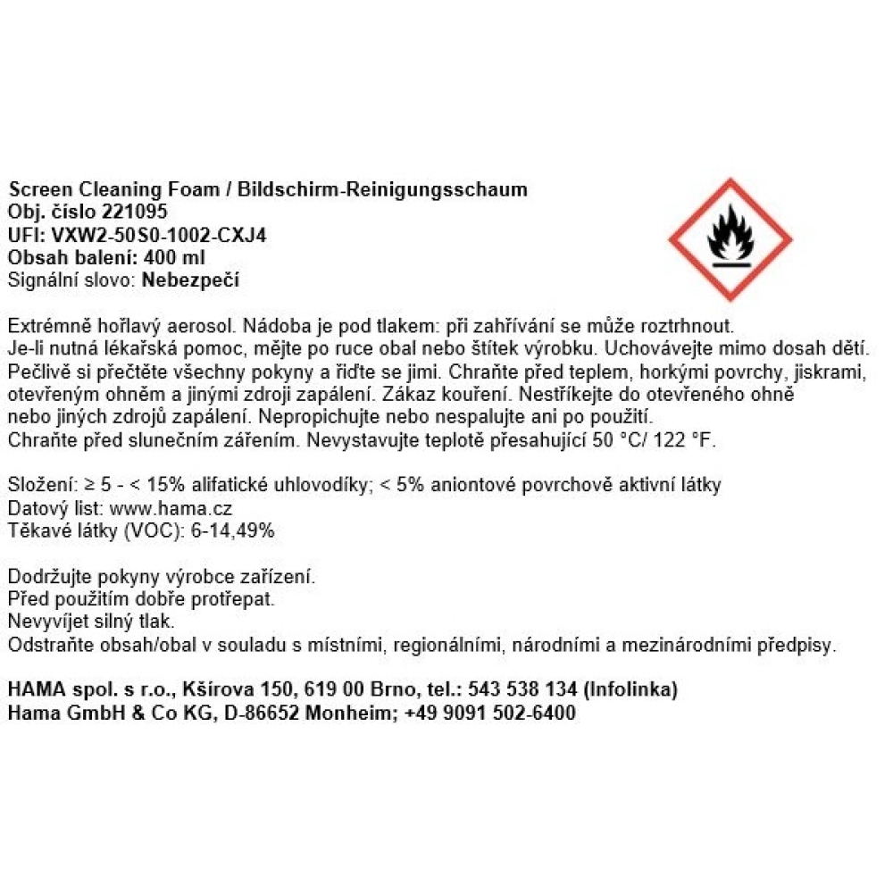 Hama čisticí pěna na obrazovky 400 ml s utěrkou