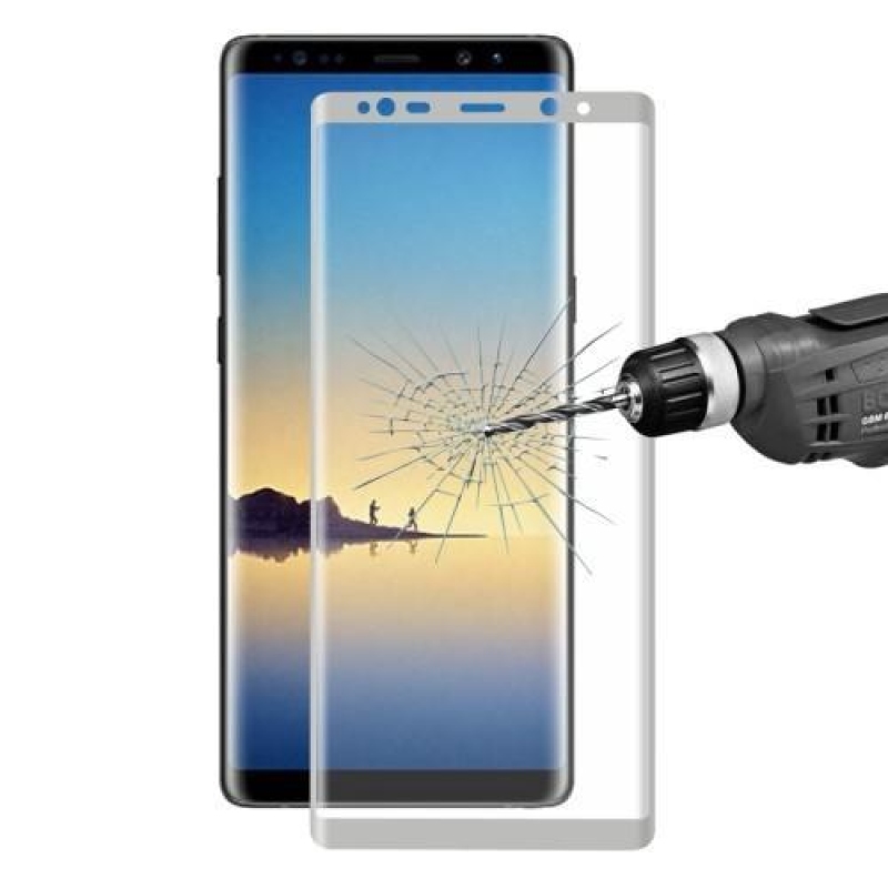 HAT celoplošné trvzené sklo na Samsung Galaxy Note 8 - stříbrný lem