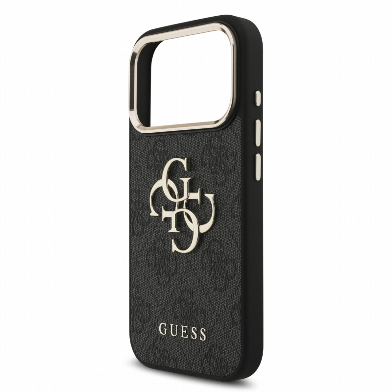 Guess PU 4G Metal Logo Strap Zadní Kryt pro iPhone 18 Pro Black