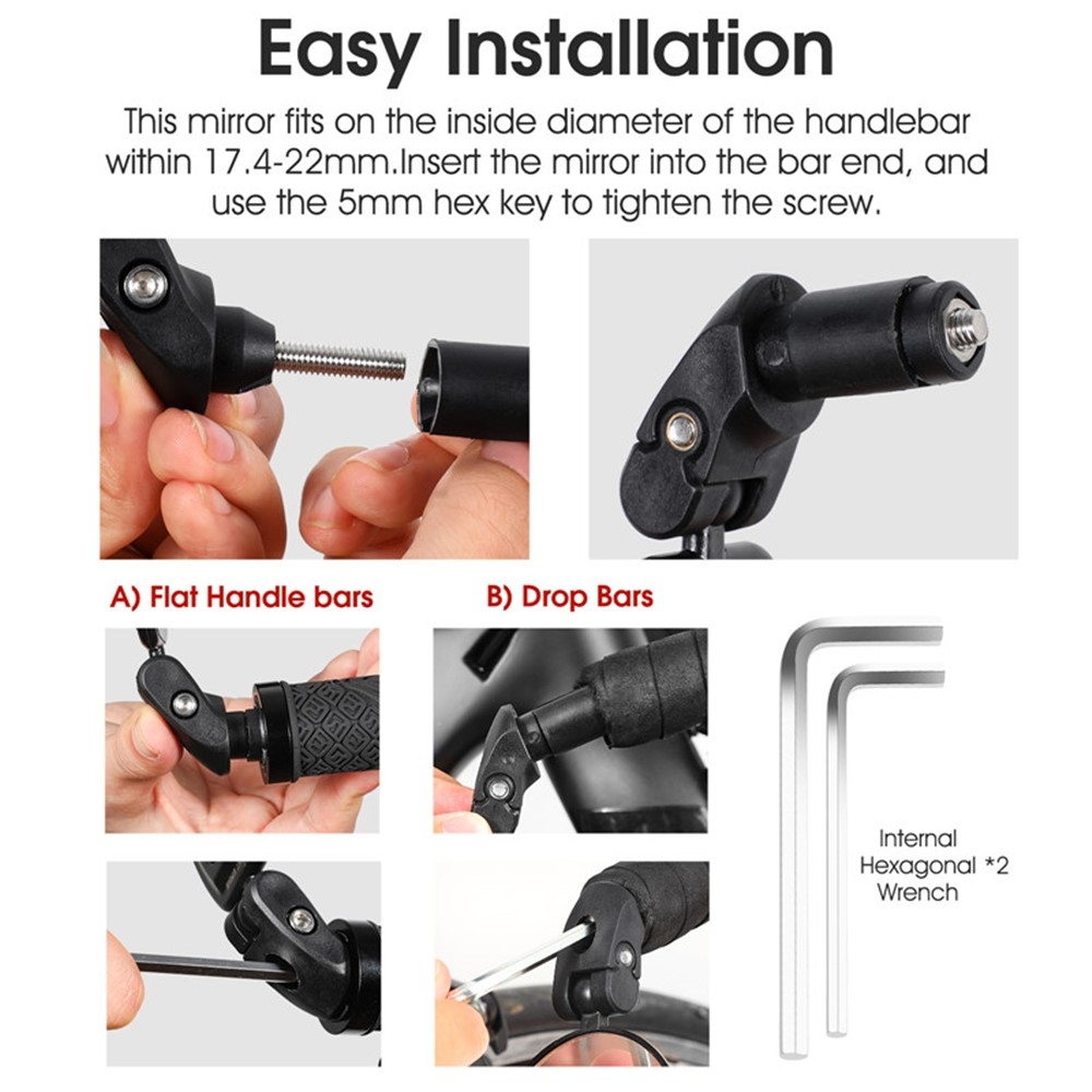 Nastavitelné zpětné zrcátko na kolo s širokoúhlým záběrem – černé