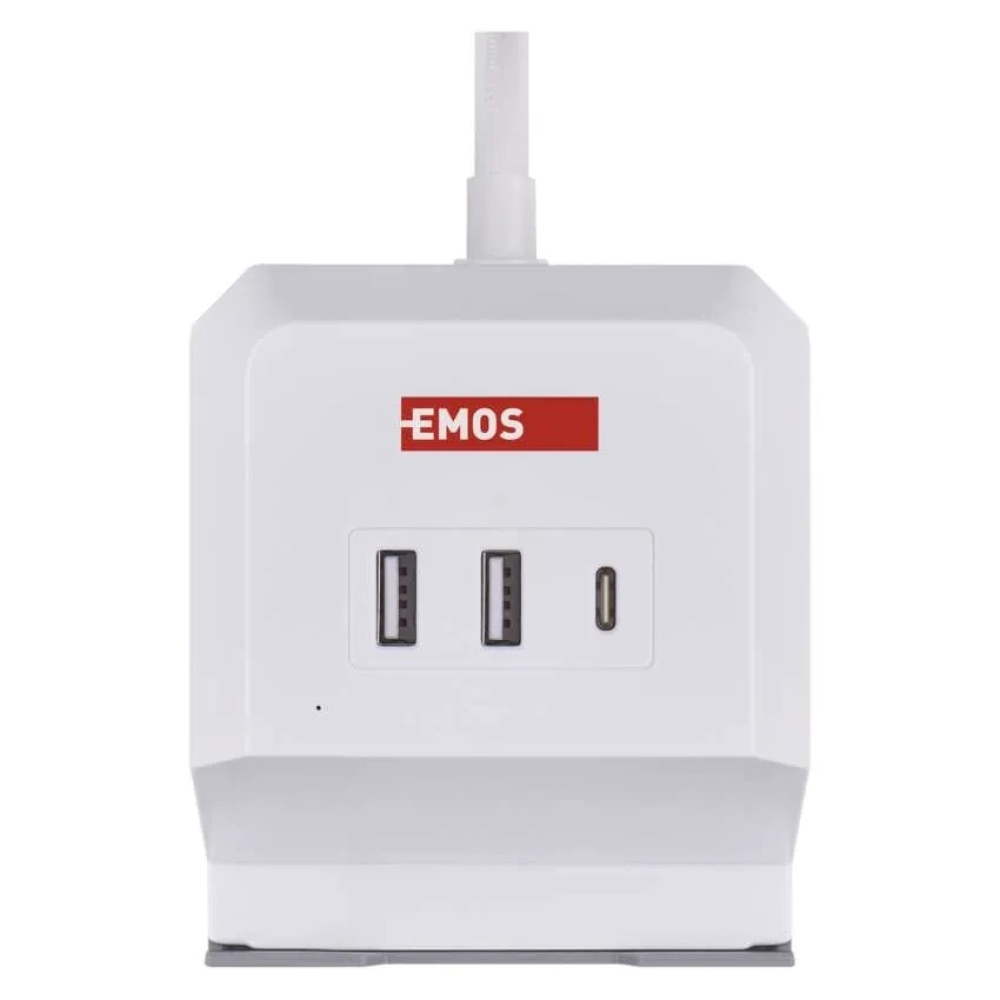 Prodlužovací kabel - kostka 2 m / 2 zásuvky / bílý / 2×USB-A+1×USB-C+Qi / 1,5 mm2