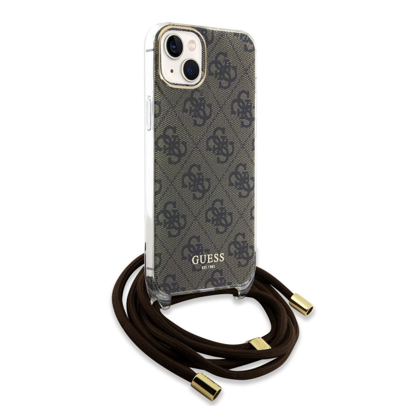 Guess IML 4G Printed Crossbody Popruh Zadní Kryt pro iPhone 15 Brown