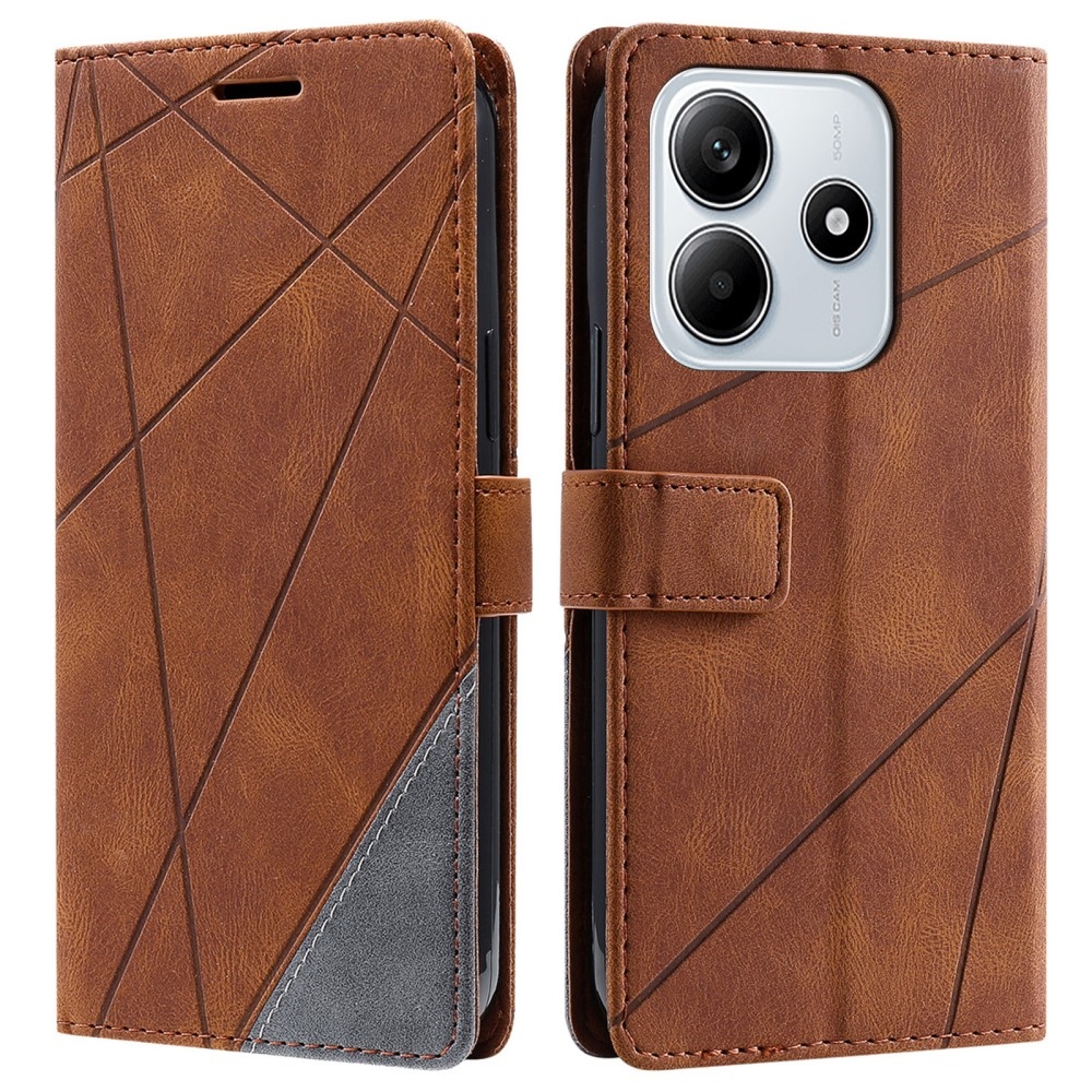 Lines knížkové pouzdro na Xiaomi Redmi Note 14 5G - hnědé