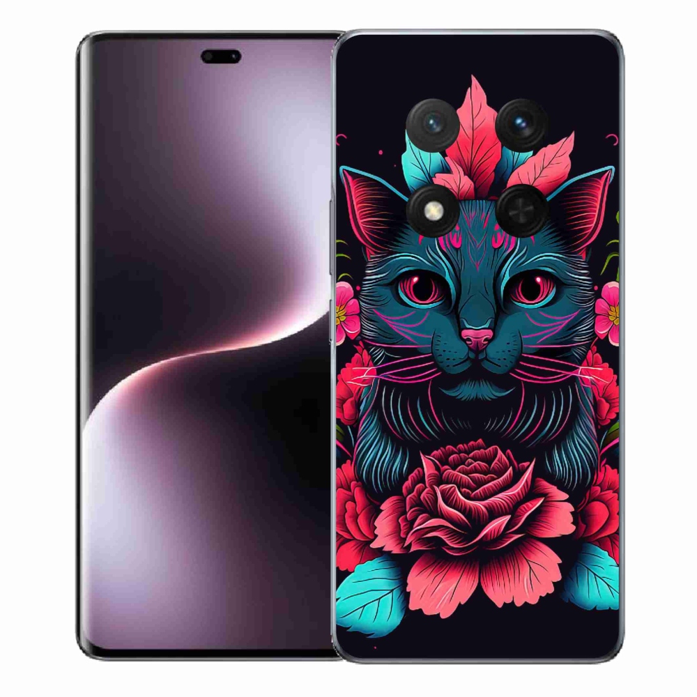 Gelový kryt mmCase na Honor Magic 7 Lite 5G - květiny a kočka