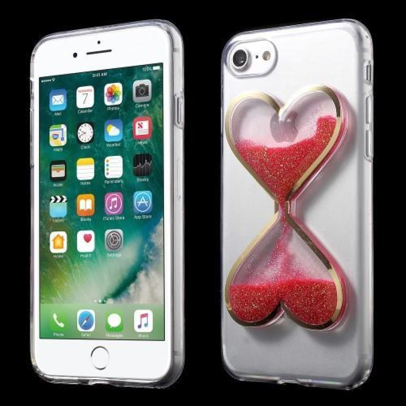 Heart přesýpací gelový obal na iPhone 8 a iPhone 7 - červený