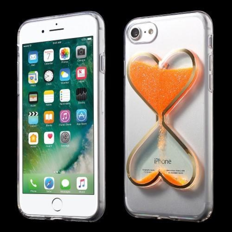 Heart přesýpací gelový obal na iPhone 8 a iPhone 7 - oranžový