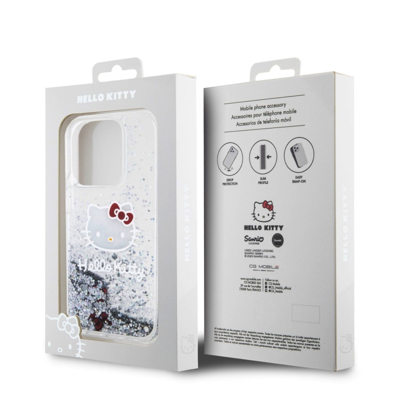 Hello Kitty Liquid Glitter Electroplating Head Logo Zadní Kryt pro iPhone 13 Pro - průhledný