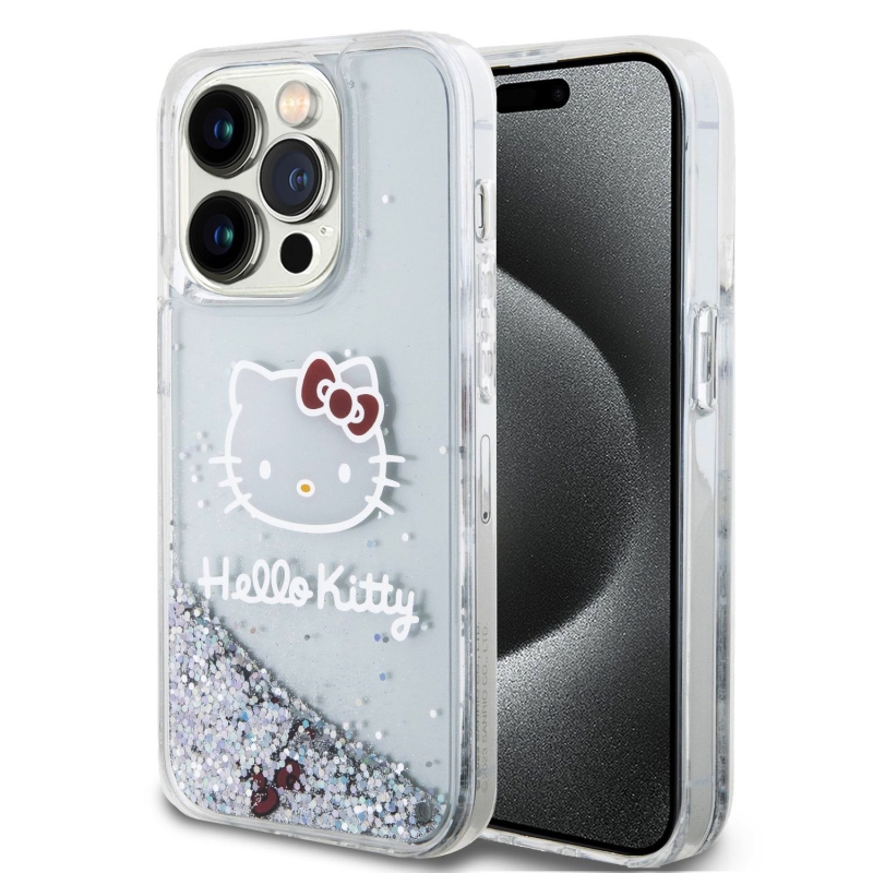 Hello Kitty Liquid Glitter Electroplating Head Logo Zadní Kryt pro iPhone 13 Pro - průhledný
