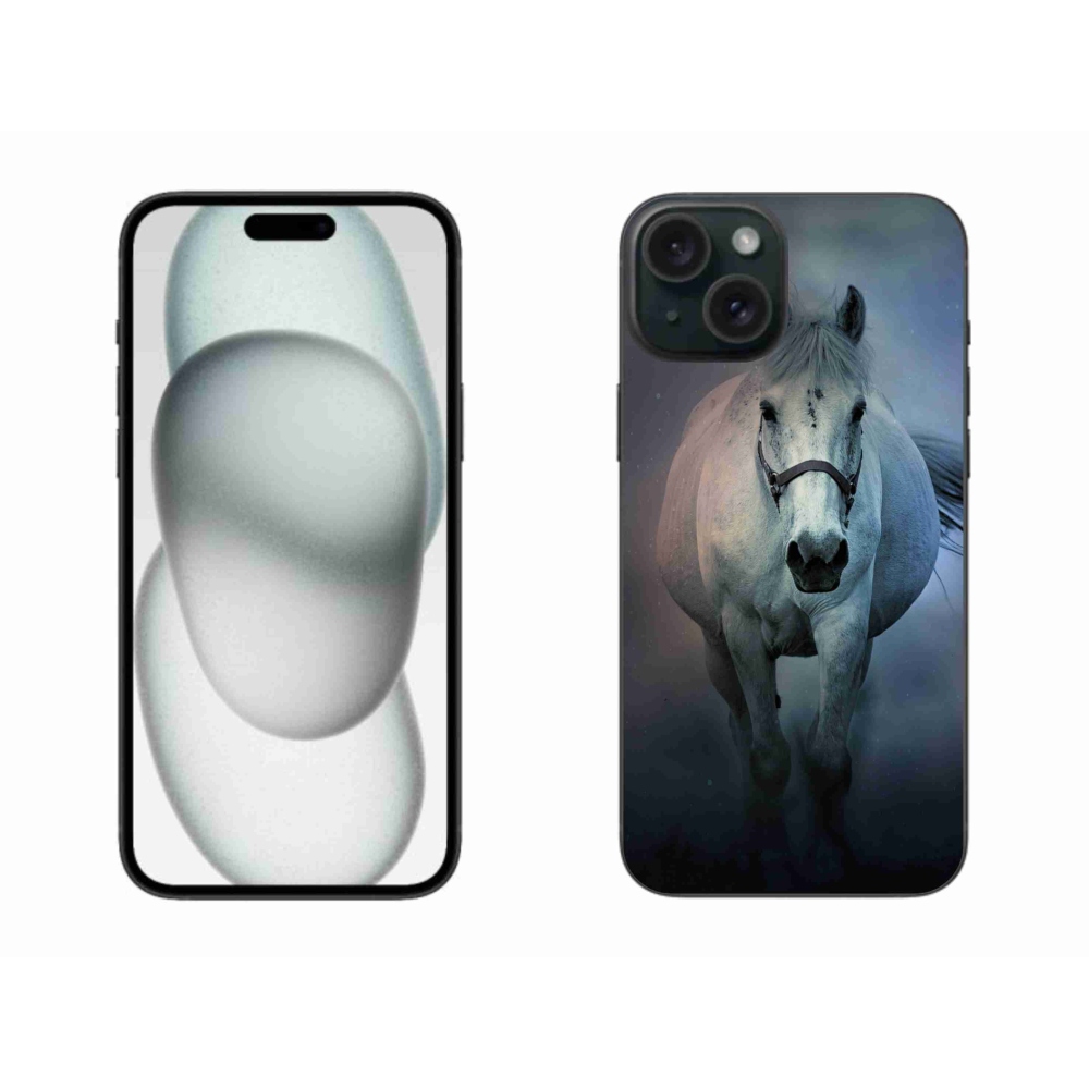 Gelový obal mmCase na iPhone 15 Plus - běžící bílý kůň