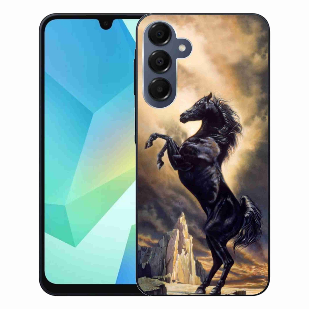 Gelový kryt mmCase na Samsung Galaxy A16 4G/5G - černý kreslený kůň