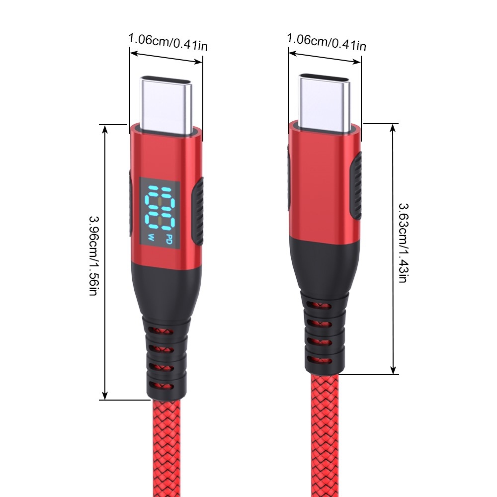 Nylonový kabel USB-C / USB-C s displejem 1m 100W - červený