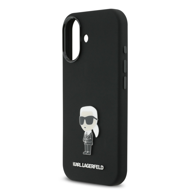 Karl Lagerfeld Liquid Silicone Metal Ikonik Zadní Kryt pro iPhone 17 Black