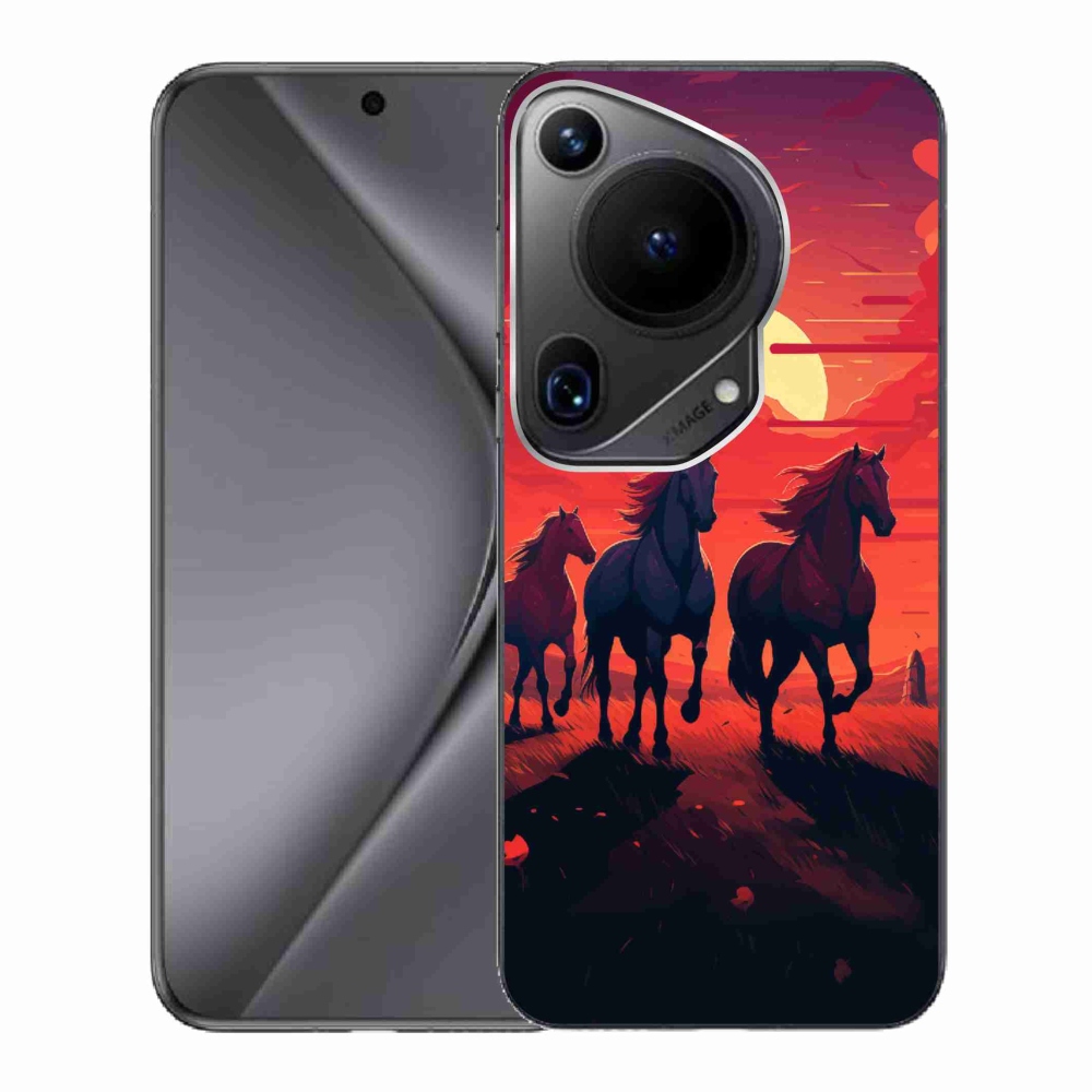 Gelový kryt mmCase na Huawei Pura 70 Ultra - koně a západ slunce