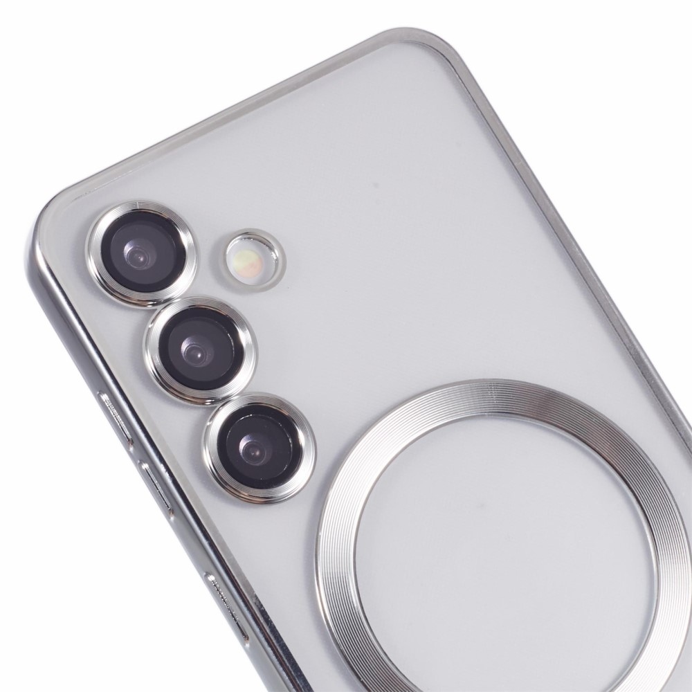 Clear obal s ochranou fotoaparátu a podporou MagSafe na Samsung Galaxy S25 - stříbrný