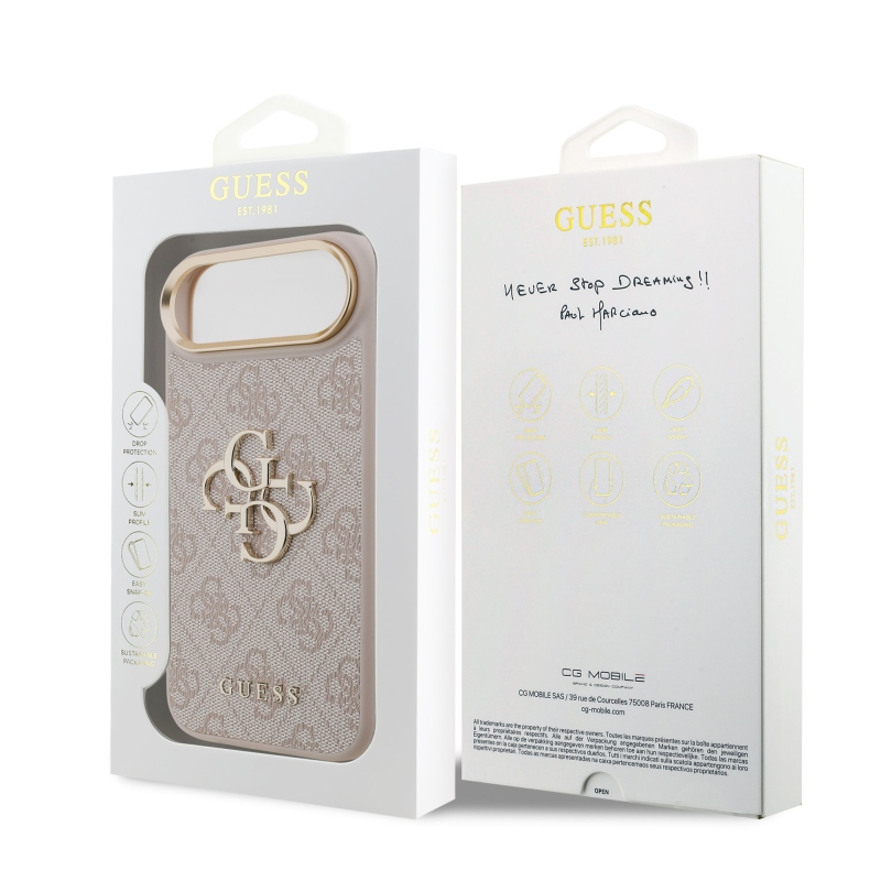 Guess PU Leather 4G Metal Logo Gold Frame Zadní Kryt pro iPhone Air Pink