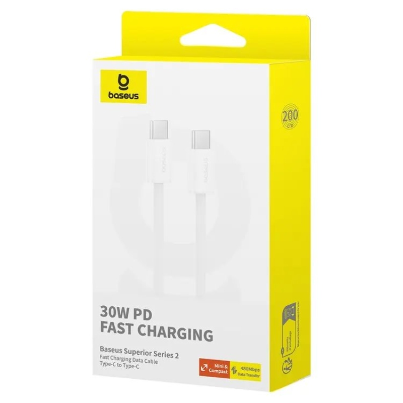 Baseus Superior Series 2 Fast Charging Datový Kabel USB-C - USB-C 30W 2m Moon White