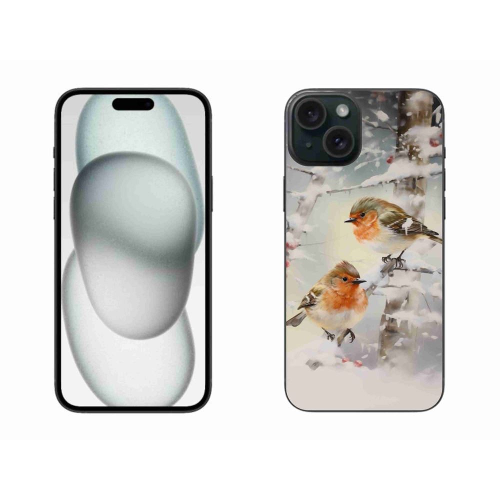Gelový kryt mmCase na iPhone 15 Plus - ptáčci v zimě