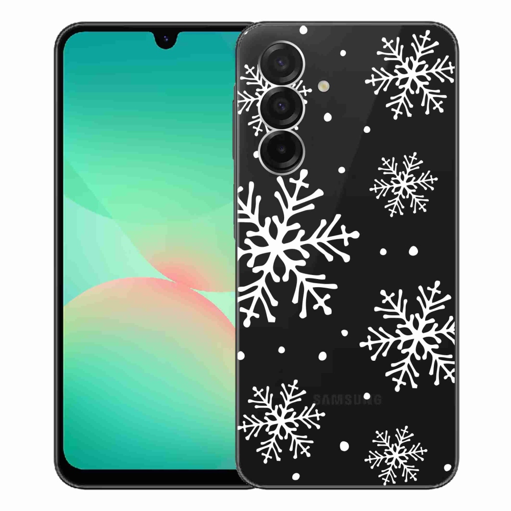 Gelový kryt mmCase na Samsung Galaxy A26 5G - bílé vločky na průhledném pozadí