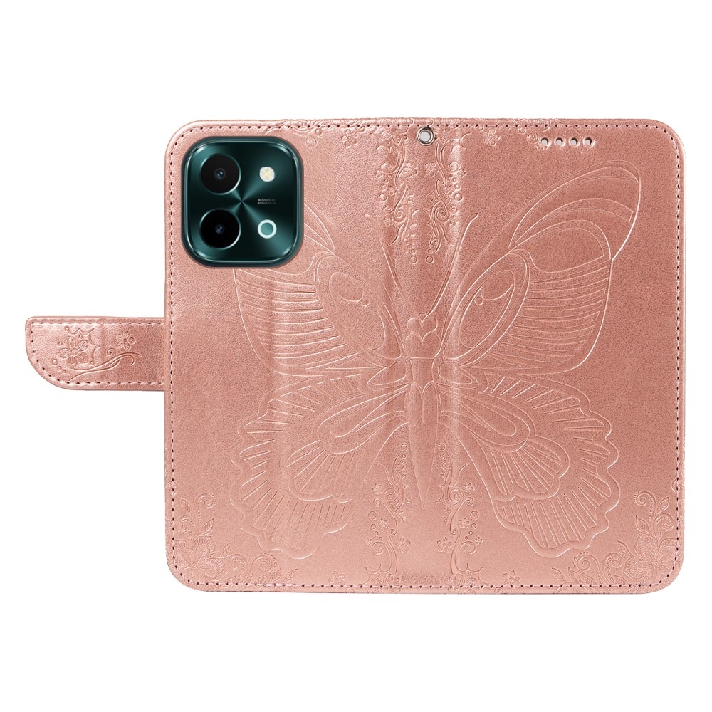 Floral Butterfly knížkové pouzdro na Vivo Y28 - růžovozlaté