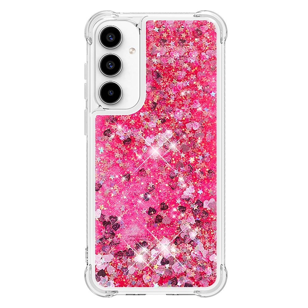 Glitter gelový přesýpací obal na Samsung Galaxy A35 5G - růžový/srdíčka