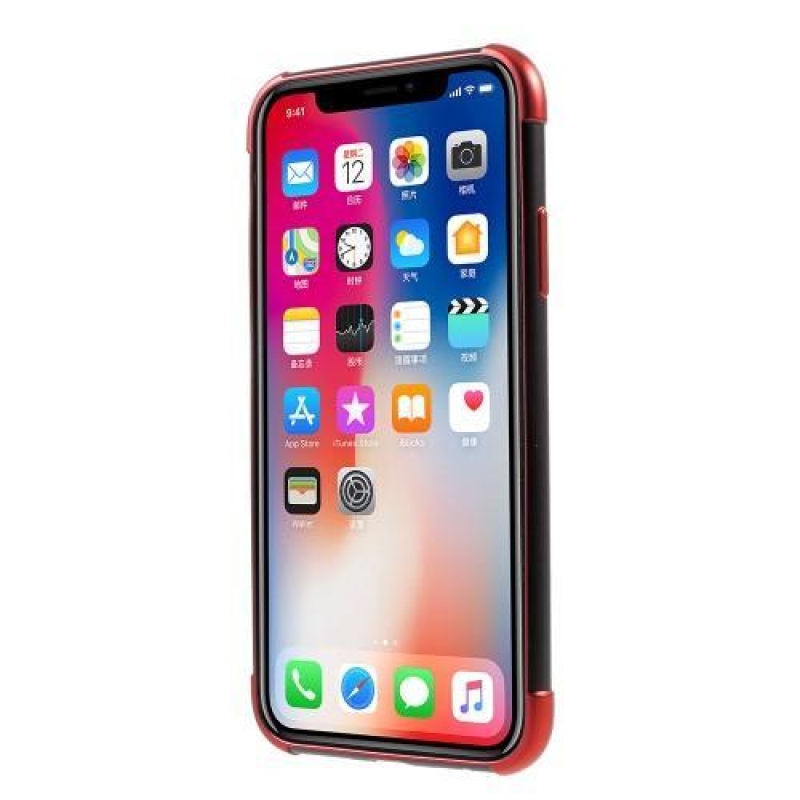 Hladký gelový obal s kontrastním lemem na iPhone X - červený